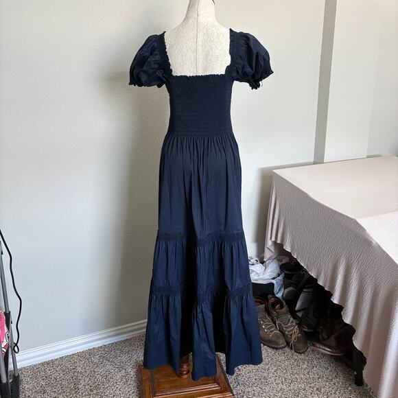 TUCKERNUCK Tory Burch Navy Maxi Dress XL Puff Sleeve Tiered Quiet Luxury NWOT - Picture 4 of 15